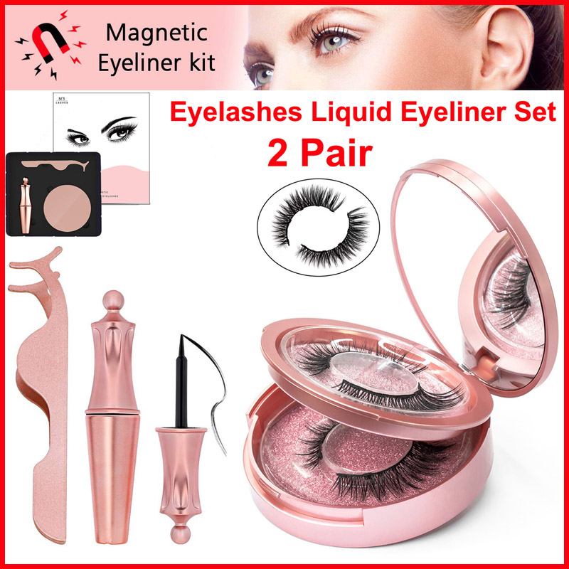 

Magnetic Liquid Eyeliner 3D Magnetic Eyelashes Tweezers Set Eye Makeup 2 Pair Reusable False Eyelash No Glue Needed fake lashes with Mirror