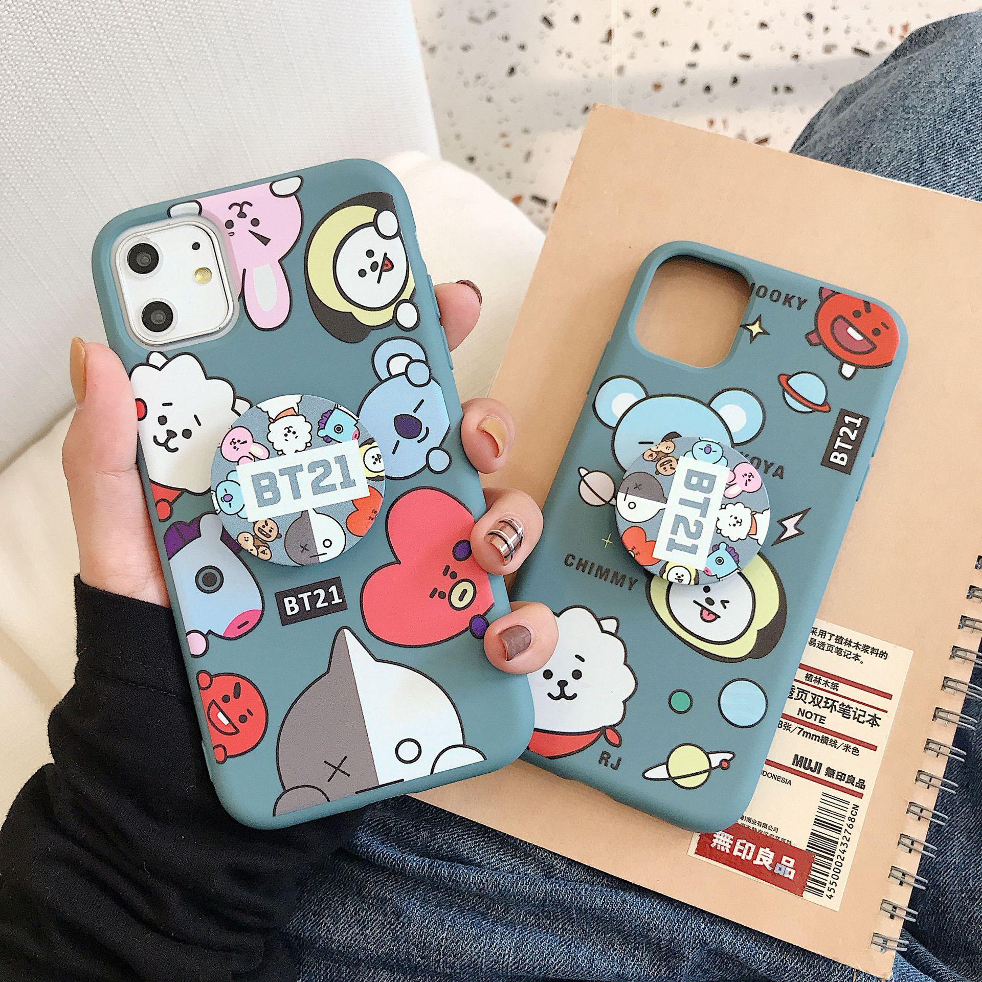 

New Luxury design cartoon BT21 Diamond pattern phone case for iphone X XR XS 11 Pro Max 6S 7 8 plus Cute phone cover coque holder, Only case