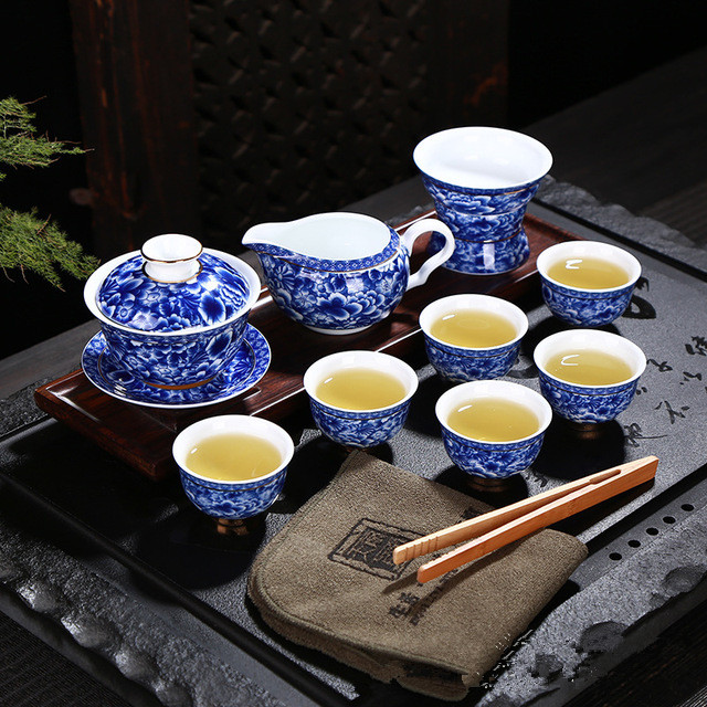 

Blue and white porcelain tea set kung fu gift tea set Chinese traditional ancient tea set