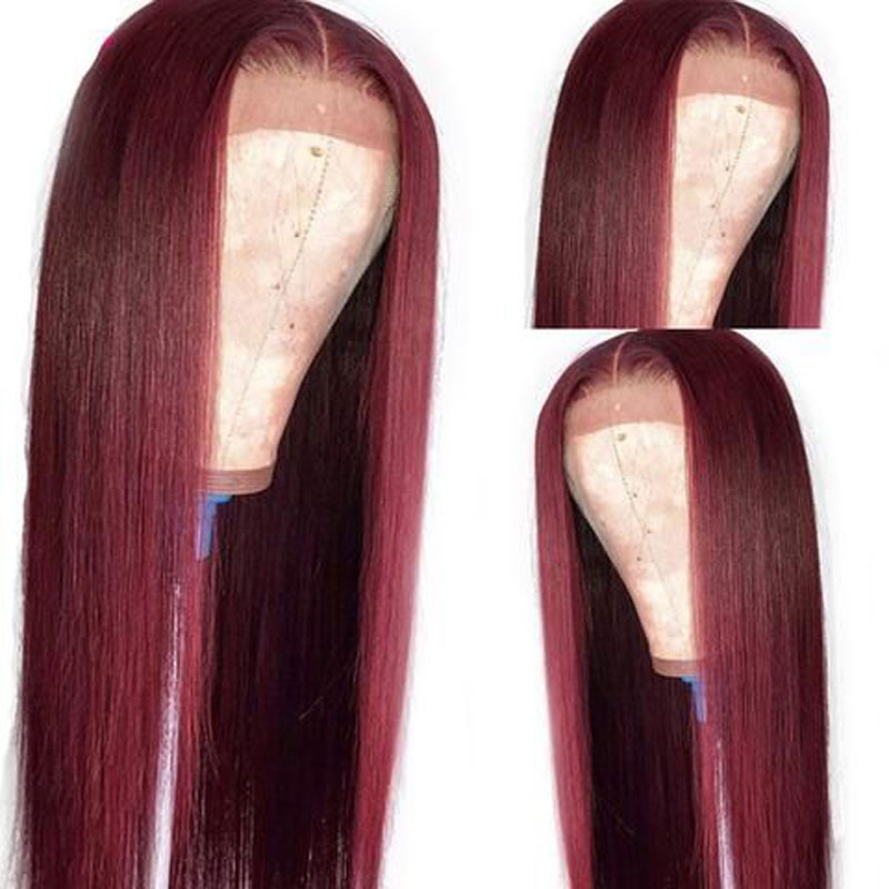 

Synthetic Wigs Dark Red Wine Middle Part Silky Straight Wig 26 Inches With Baby Hair 99J Straight Heat Resistant Fiber, As pic
