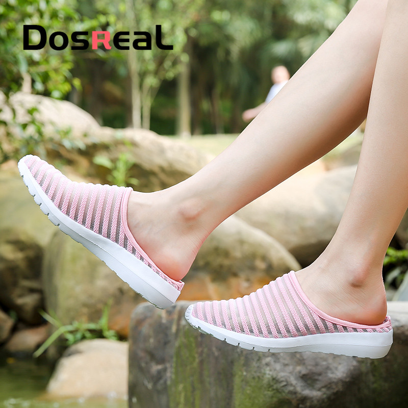 

Summer Women Slippers Casual Dosreal Womens Soft Comfortable Mesh Flat Slides Half Beach Slippers For Female White Flip Flops, Pink