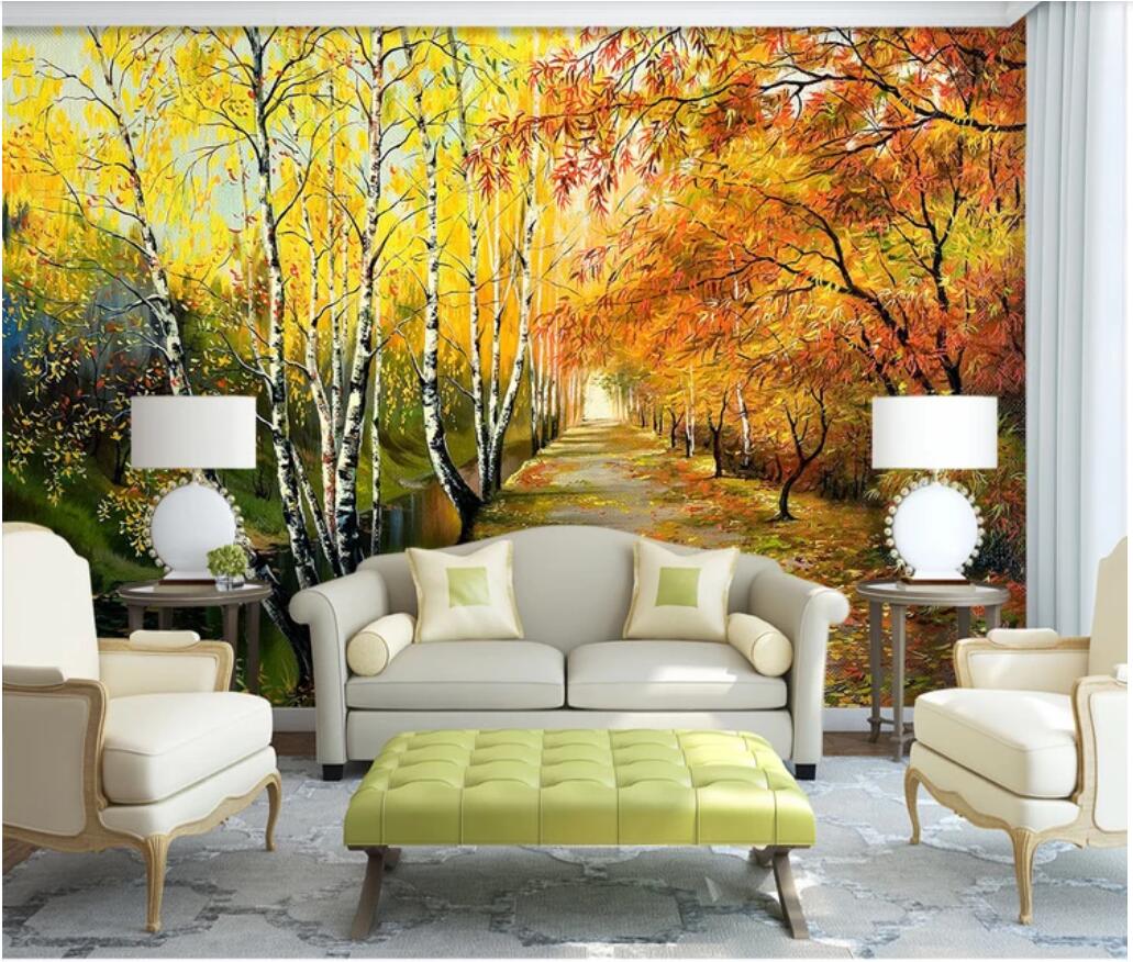 

3d wallpaper custom photo Autumn rhyme HD landscape oil painting large mural decorative painting wallpaper for walls 3 d, Sky blue
