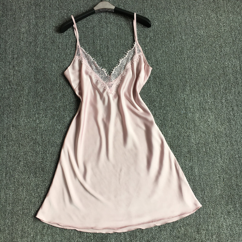 

Freshing Summer Spaghetti Strap Lace Women Nightdress V-Neck Blackless Female Lingerie, Black