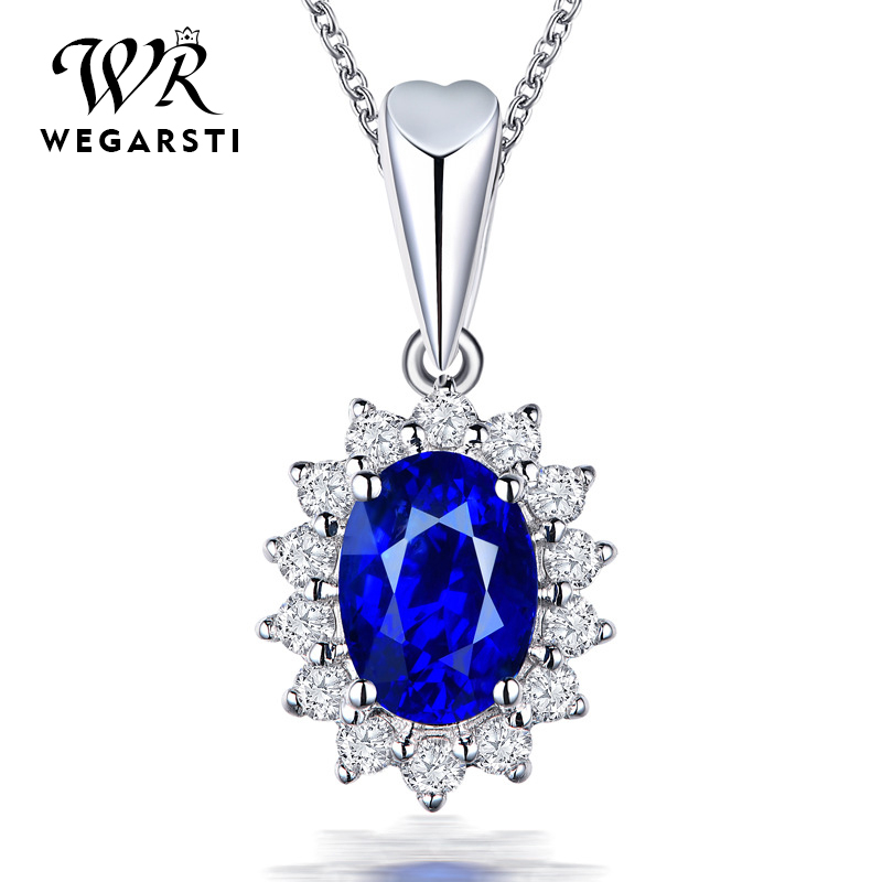 

WEGARSTI 6 Color 925 Silver High Quality Classic CZ Pendant Necklace For Women Trendy Blue Red Green Stone Wedding Jewelry Gifts