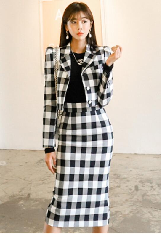 

2020 Luxury Fashion autumn winter long sleeve jacket coat women outwears plaid skirts suit women 2 pieces Dresses sets women Dresses suit, Same as picture