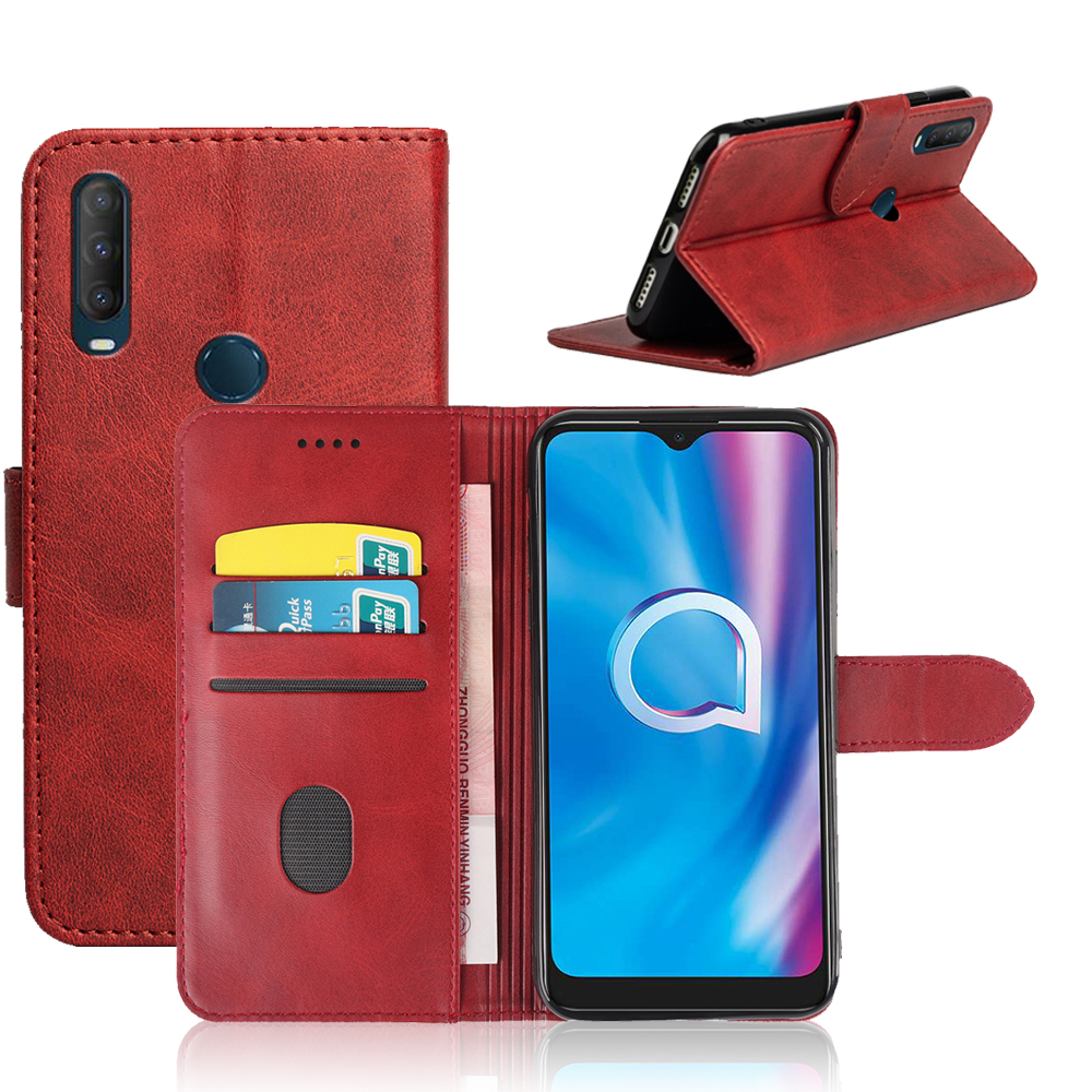 

Cover TPU black soft silicone For Alcatel 1S 1B 2020 3C 7 2019 luxury Leather Flip Wallet Phone Case, Red