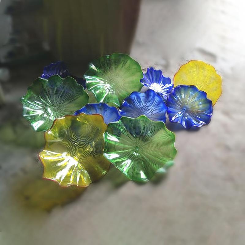 

Fireplace Decoration Flower Wall Lamp Art American Mouth Blown Murano Glass Plates Blue Green Yellow Lighting