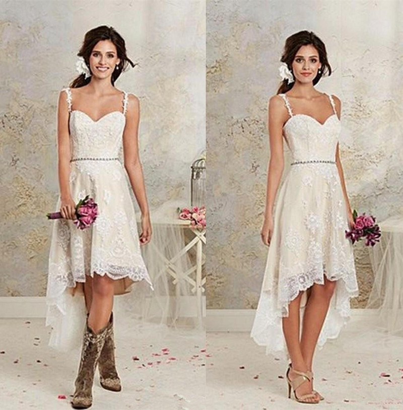 

High Low Lace Wedding Dress Short Farm Country Bridal Dress Gown Custom Made, White