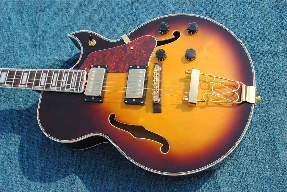 Wholesale hot selling custom Hollow Body guitarra new arrival High quality Sunburst Custom jazz electric guitar ,Free shipping