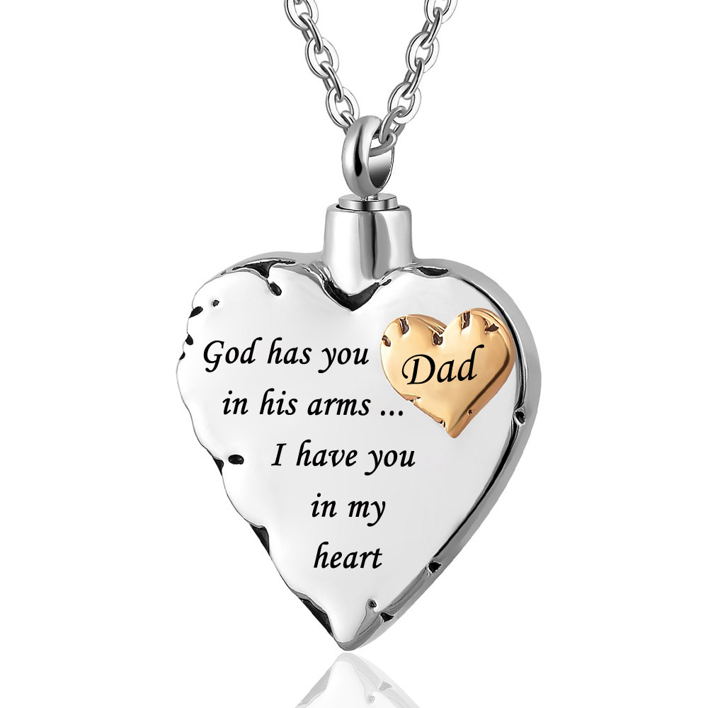 

Double Heart Cremation Urn Necklace for Ashes Urn Jewelry Memorial Pendant Engraved God has you in his arms I have you in my heart