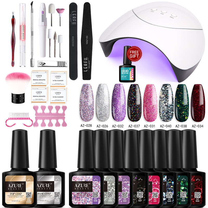 

Beauty 24Pcs/Lot Fast Cure Led Nail Lamp Nail Polish Set Art UV Gel Lacquer Semi Permanent Gel Tools Set