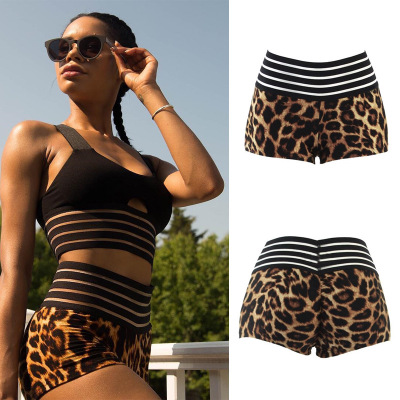 

Women Summer Designer Shorts Fashion Leopard Print Stitching Stripes Sportshorts Womens Casual Sexy Running Shorts, Multi