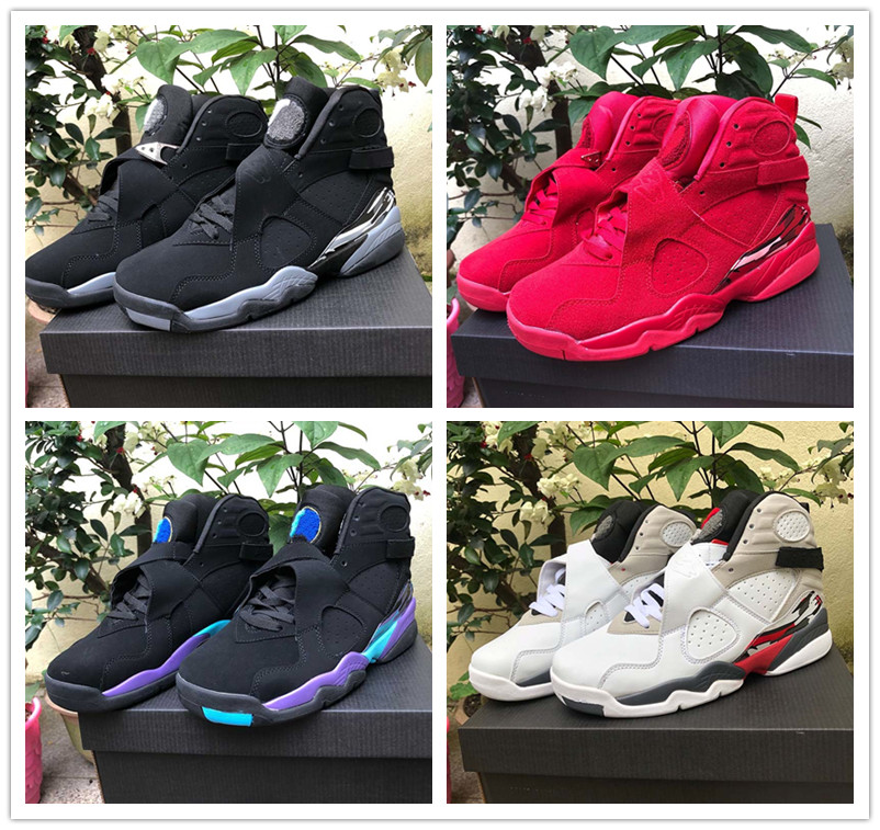 

J8 Aqua Black Chrome White True Red Men Basketball Shoes N7 Valentine's Day Purple Grey 8s Mens Deisgner Sports Sneaker with box, White;red