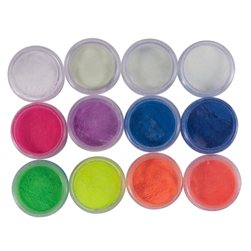 

12boxes/set Neon Phosphor Powder Nail Glitter Powder 12 Colors Dust Luminous PiGMent Fluorescent Nail Glitters Glow in th
