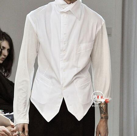 

5XL New men' clothing fashion cotton sleeve asymmetrical night shop hairdresser long sleeved shirt plus size singer costumes, Black