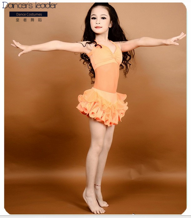 

2020 new children belly dance costume practice service dance costume practice clothes skirt fluorescent pink, Orange