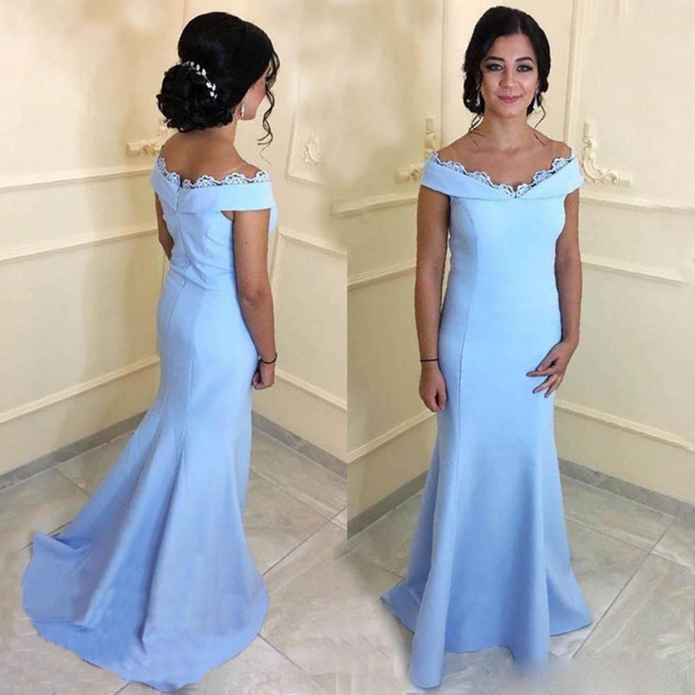 Élégant satin sirène Mère de robes de mariée 2020 Encolure dentelle balayage train robe de soirée de soirée Robes