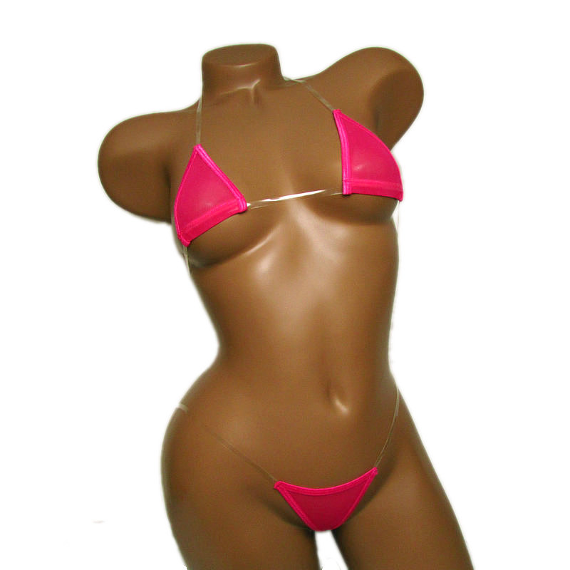

Extreme See Through Mesh Bikini triangle Sexy Mini Micro Sheer Thong Bathing Suit Exotic String Bikinis beach Female Costume, Roseo