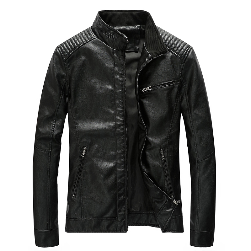

New Spring Men' Leather Jackets Stand Collar Motorcycle Pu Casual Slim Fit Coat Outwear Drop Shipping, Khaki