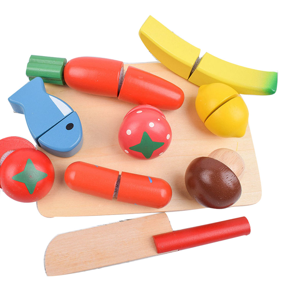 wooden cutting fruits and vegetables