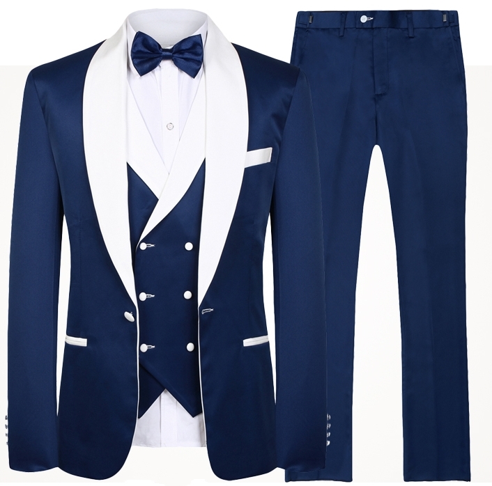 Royal Blue Men Wedding Suits Fashion Design Real Groomsmen White Shawl Lapel Groom Tuxedos Mens Tuxedo Wedding/Prom Suits 3 Pieces
