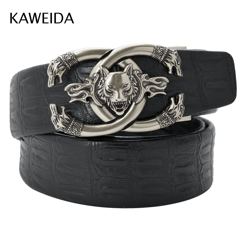 Ceinture Hommes Haute Qualité Automatique Hommes Cuir Décontractées Taille Sangle Avec Wolf Boucle