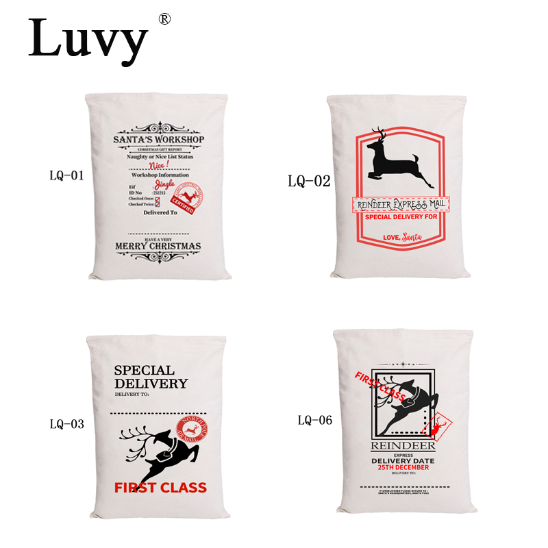 

Luvy Christmas Bag 100pcs/lot Santa Sacks 6 Styles Big Santa Claus Party Kids Drawstring Canvas Bag Christmas Gift Hot Sale
