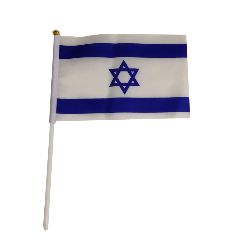 

Israel Flag 21X14 cm Polyester hand waving flags Israel Country Banner With Plastic Flagpoles