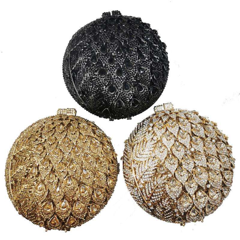 

Elegant Circle Shape Evening Clutch Bags Rhinestone Ladies Chain Shoulder Handbags Fashion Gemstone Crystal Party Dinner Purses, Black