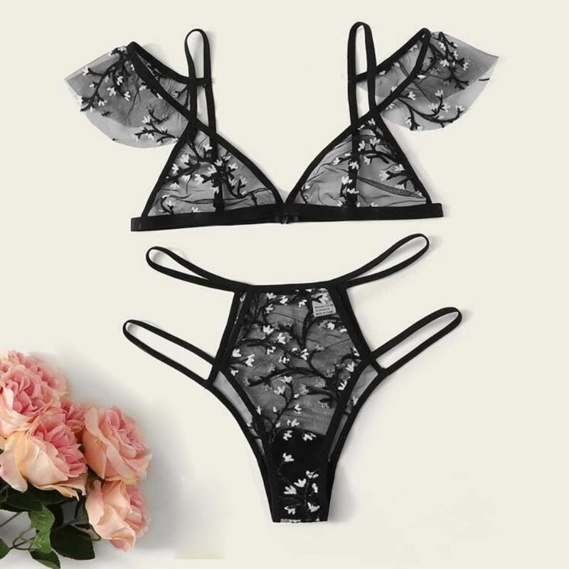 

Women Sexy Embroidery Lace Underwear Pajamas Lingerie Hollow Out G-String, Black