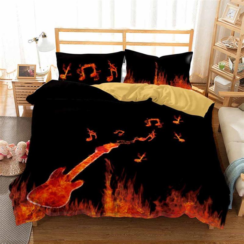 

HELENGILI 3D Bedding Set Guitar Print Duvet Cover Set Bedcloth with Pillowcase Bed Home Textiles #JT20, As pic