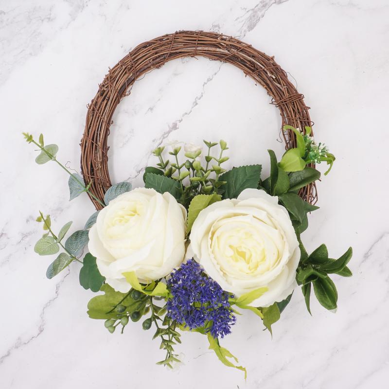

Rose Wreath 20cm Artificial Flowers Silk Garlands Hanging Drop Wall Door Home Decoration Wedding Party Ornaments Farmhouse Decor, White