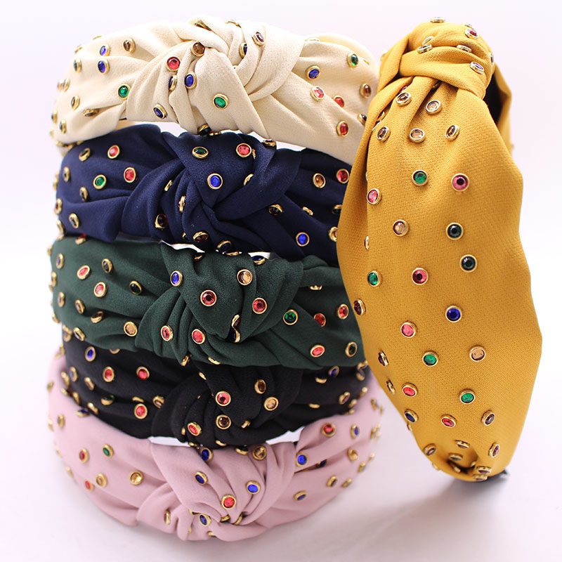 

Bohemian Summer Color Rhinestone Center Knot Wide Hairband Handmade Hairband Hair Accessories