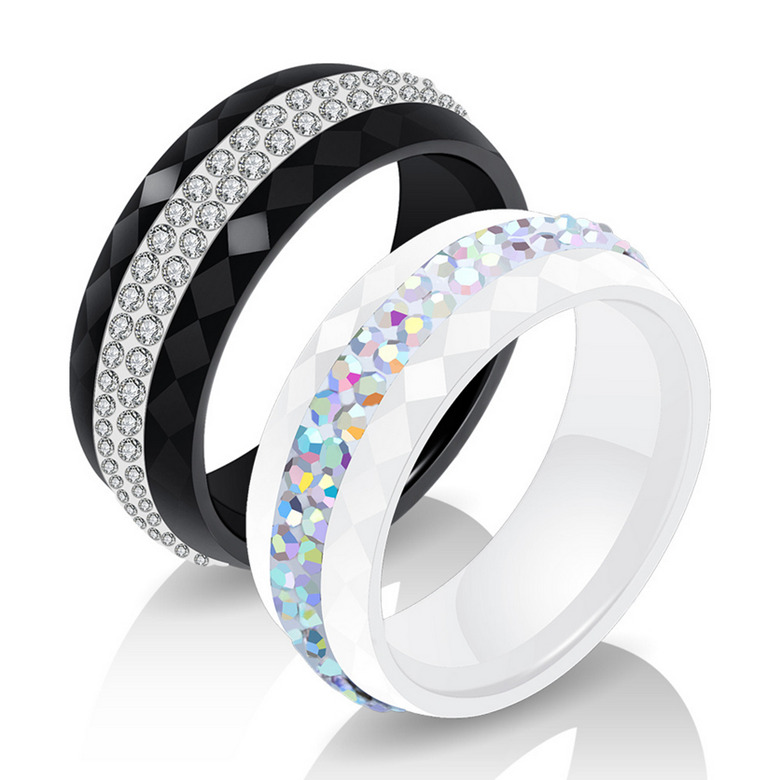 

Ceramics Rings Jewelry New Fashion High Quality Rhinestone Stainless Steel Band Rings Black White Finger Rings