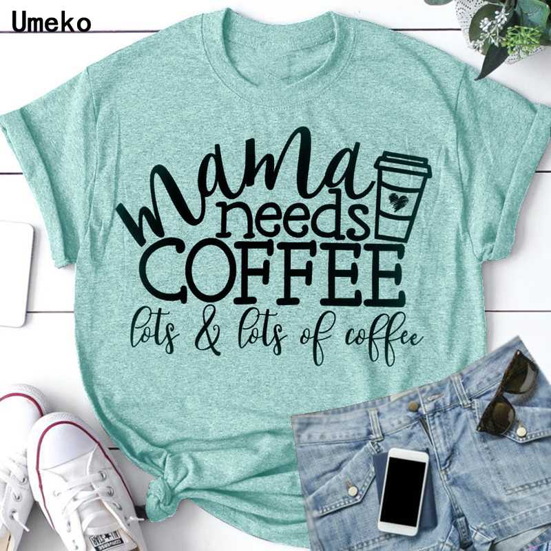 

Mama needs coffee women green letters printt-shirt summer short sleeve o-neck tees top -5XL casual tshirt for female clothing, Gray