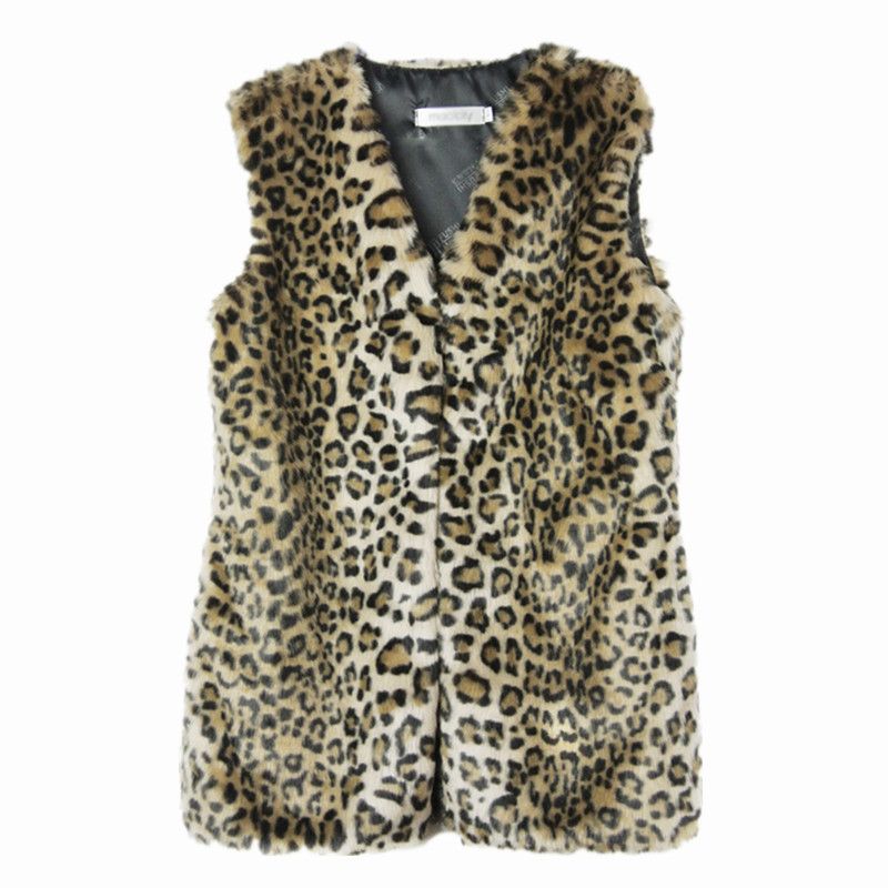 

2018 New Fashion Faux Leopard Fur Sleeveless Vest Women Winter Warm Coat Slim V-Neck Jackets Coat Outerwear Waistcoat, Gray