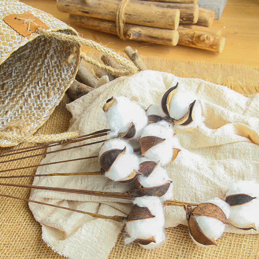 

DIY Natural Dry Cotton Stalk Farm Decoration 10PCS Artificial White Cotton Branch Artificial Flower Head