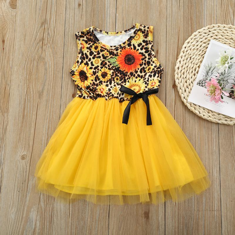 

Baby girl summer sleeveless leopard print bowknot mesh princess dress toddler baby clothing out party holiday travel dress, Yellow