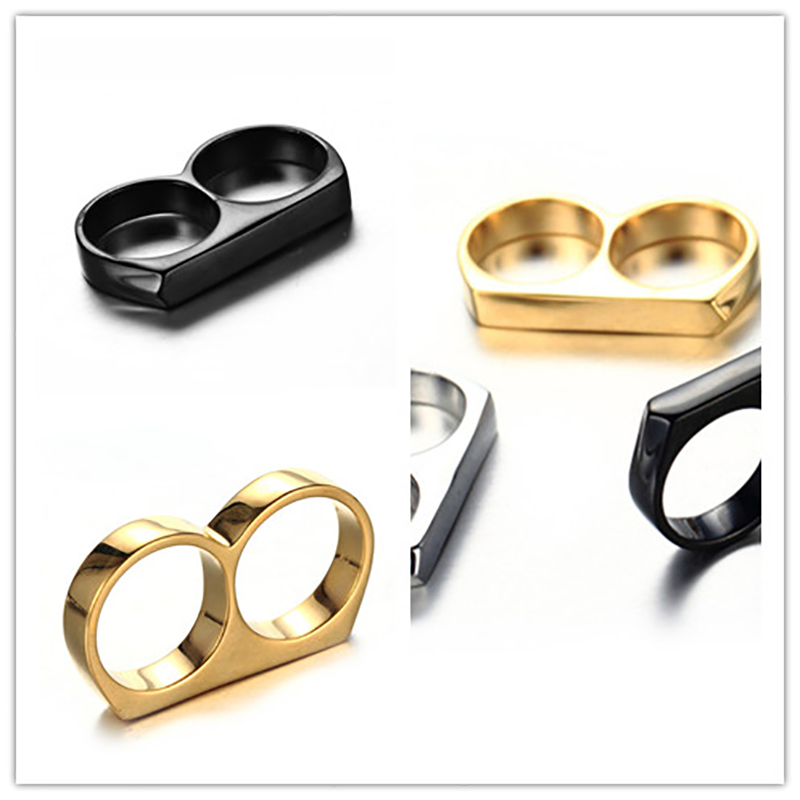 

Golden Silver Black No. 10 Stainless Steel knuckle duster Double Finger Singular Dr. Jewelry Simple Titanium Steel Ring Refers To The Tiger