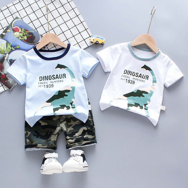 

Summer 2020 new children's short-sleeved suit children's cartoon short-sleeved T-shirt + shorts cotton sports two-piece suit, Style 1