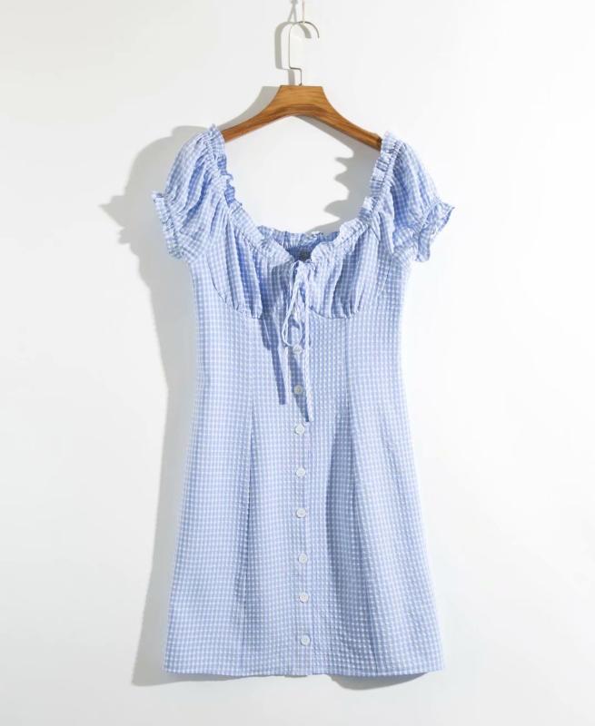 

2020 Women' New Plaid Slim Short Sleeve Dress Summer Women Sexy Dresses Midi Elegant Clothes Club Vestidos, 02