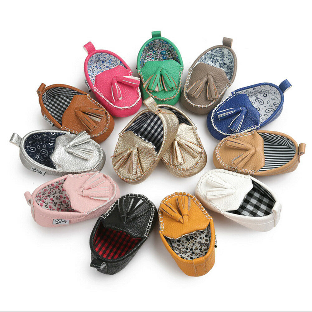 

0-18M New Toddler Baby Boy Girl Leather Crib Shoes Solid Tassel Casual Sneakers Soft Soles