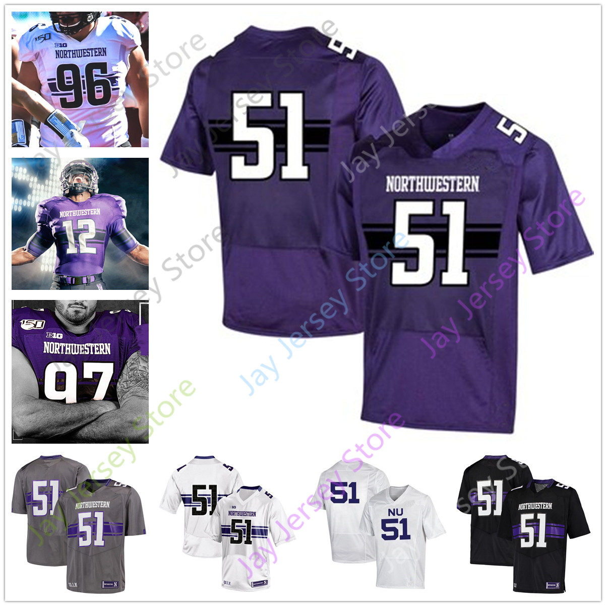 

Custom Northwestern Football Jersey College Aidan Smith Hunter Johnson Drake Anderson Riley Lees Joe Gaziano Alex Miller Bowser McGowan, No extra patch