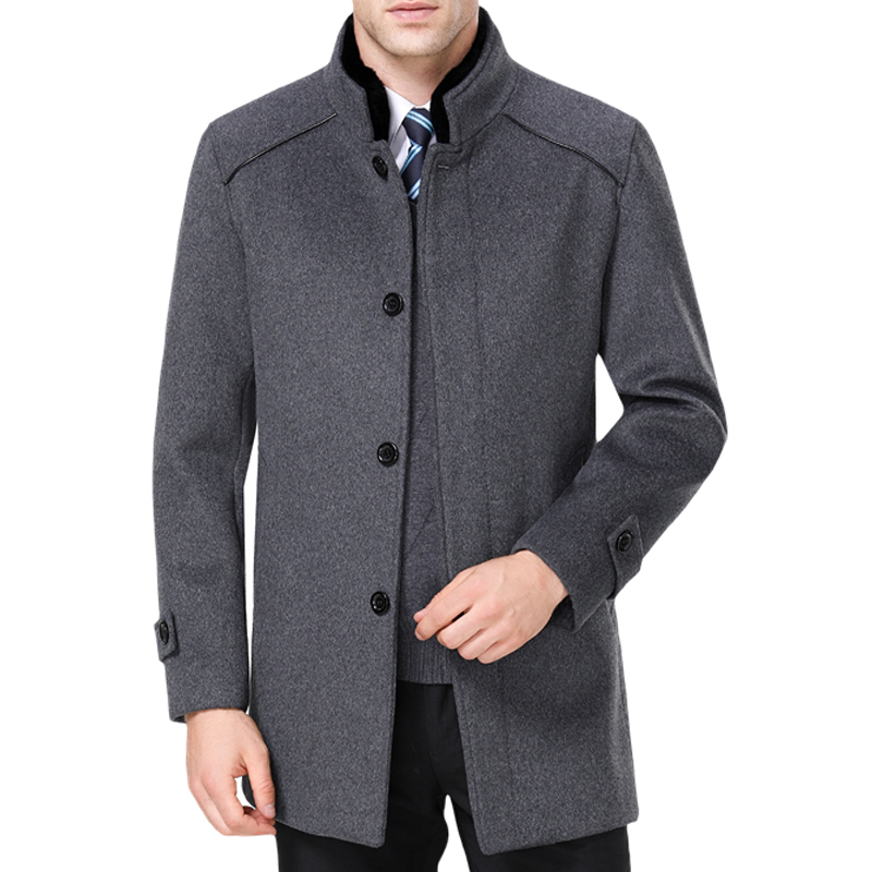 

2019 winter new style men's slim woolen coat luxury high quality thick warm single-breasted stand collar business casual coat, 1357-black