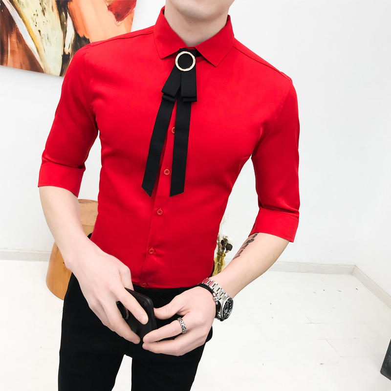 red dress shirt black tie