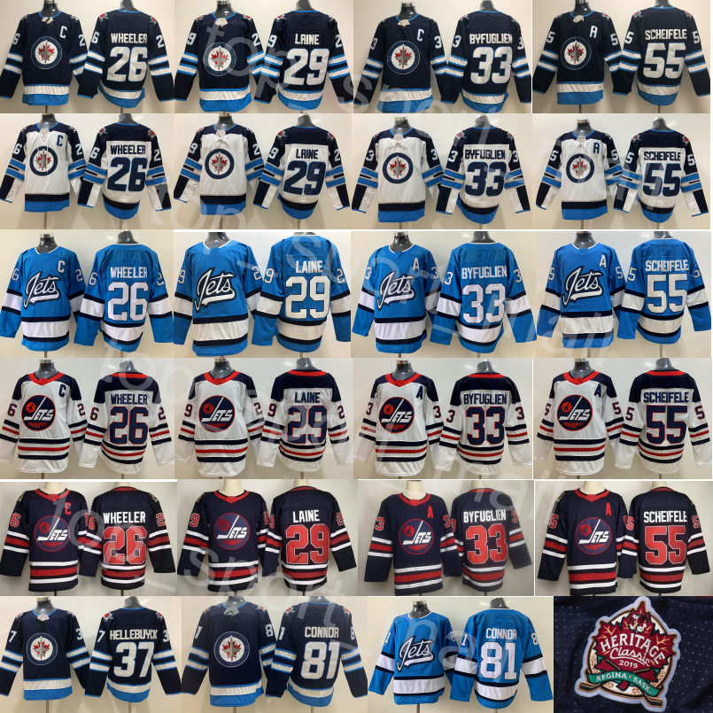 

Winnipeg Jets 29 Patrik Laine Jersey 26 Blake Wheeler 55 Dustin Byfuglien Mark Scheifele 81 Kyle Connor Hellebuyck 37 Hockey White Blue, Men white