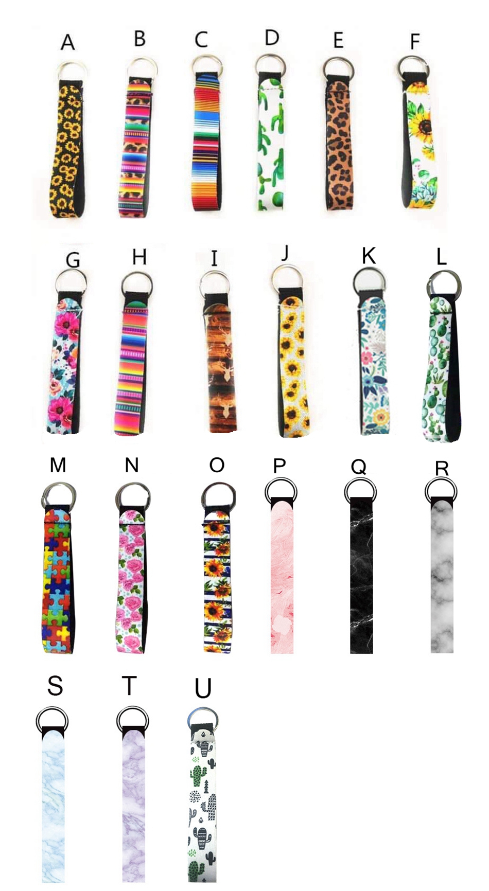 

Neoprene Wristband Keychains Floral Printed Key Chain Hand Wrist Lanyard Key Ring Holder Keychain with Wristlet LJJP13, Silver