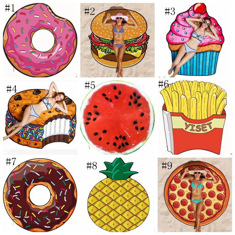 

Beach Towel Fruits Polyester Beach Mattress Personalized Bikni Cover Ups Table Cloth Yoga Mats Donut Pizza Pineapple 13 DesignsDSL- YW2372, As show
