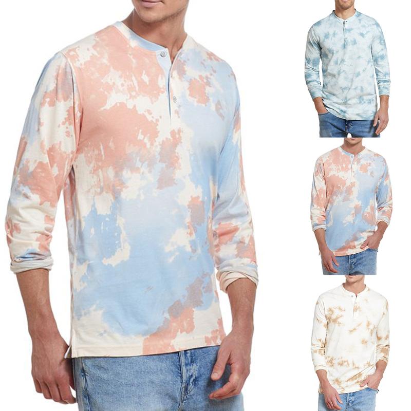

Men's Tie Dye Gradient Tshirt Loose Fashion Harajuku T-Shirts Print Hip Hop Long Sleeve Tops Male Streetwear Casual T Shirt Men, Blue