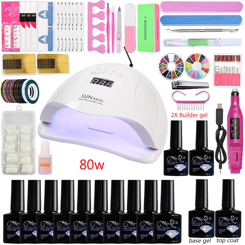 

Manicure Set Acrylic Nail Kits Choose 10 Color 80W Dryer Nail Drill Machinel 10pc Polish Soak Off Manicure Tool Kit